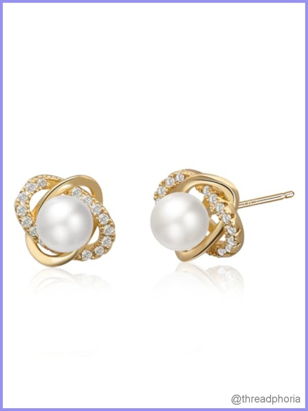 14K Gold Plated Pearl Stud Earrings Four Leaf Clover